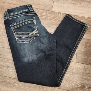 BKE Harper Jeans Skinny Stretch Mid Rise Dark Wash White Stitching Western 31x31